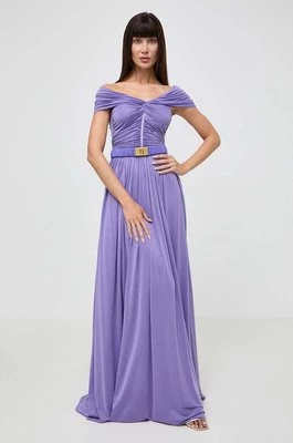 Elisabetta Franchi sukienka kolor fioletowy maxi rozkloszowana AB61642E2