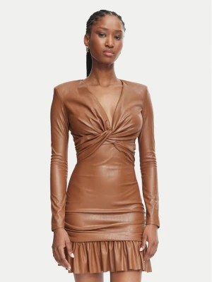 Elisabetta Franchi Sukienka z imitacji skóry AB-989-66E2-V400 Brązowy jasny Slim Fit