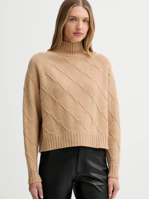Elisabetta Franchi sweter wełniany damski kolor beżowy z golfem MK55T57E2