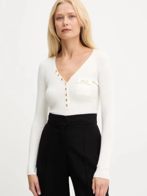 Elisabetta Franchi sweter z dodatkiem jedwabiu damski kolor beżowy MK12B56E2