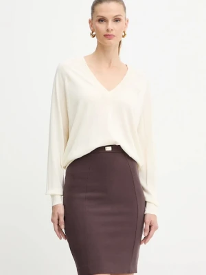 Elisabetta Franchi sweter z dodatkiem wełny damski kolor beżowy lekki MK34S57E2
