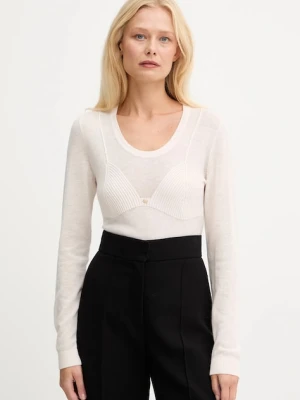 Elisabetta Franchi sweter z dodatkiem wełny damski kolor beżowy lekki MK35S57E2