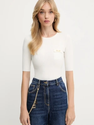 Elisabetta Franchi sweter z jedwabiem damski kolor beżowy lekki MK10B56E2