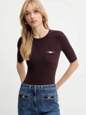 Elisabetta Franchi sweter z jedwabiem damski kolor bordowy lekki MK10B56E2
