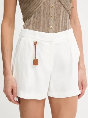 Elisabetta Franchi szorty lniane damskie kolor biały gładkie high waist SH01252E2