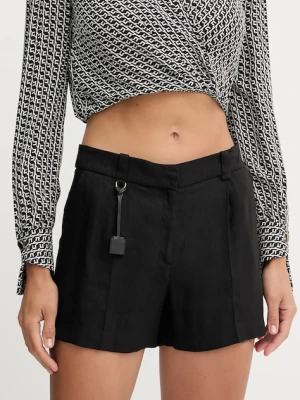 Elisabetta Franchi szorty lniane damskie kolor czarny gładkie high waist SH01252E2