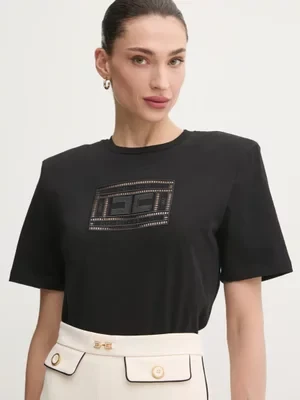 Elisabetta Franchi t-shirt bawełniany damski kolor czarny MA01651E2