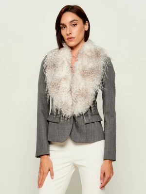 Elisabetta Franchi Wełniana marynarka 2w1 | Slim Fit | shearling szary