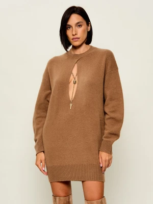 Elisabetta Franchi Wełniana sukienka | z dodatkiem kaszmiru camel