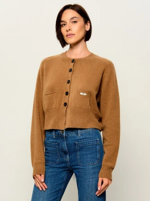Elisabetta Franchi Wełniany kardigan | Cropped Fit | z dodatkiem kaszmiru brązowy