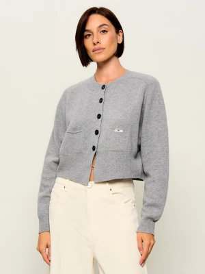 Elisabetta Franchi Wełniany kardigan | Cropped Fit | z dodatkiem kaszmiru szary