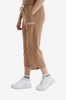 Ellesse spodnie dresowe bawełniane Taran Cropped Jog kolor brązowy medium waist SGM14012-PINK