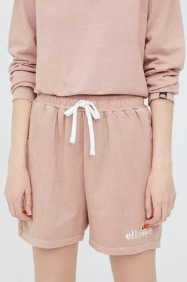 Ellesse szorty bawełniane damskie kolor różowy z aplikacją high waist SGM13151-PINK