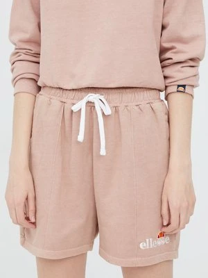 Ellesse szorty bawełniane damskie kolor różowy z aplikacją high waist SGM13151-PINK