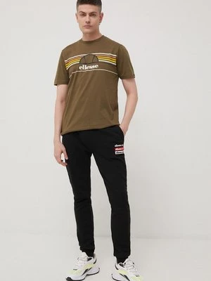 Ellesse t-shirt bawełniany kolor zielony z nadrukiem SHM13827-KHAKI