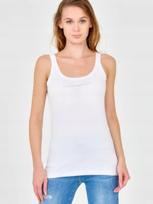 EMPORIO ARMANI Biały damski top z dżetowym logo, Rozmiar S