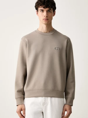 Emporio Armani bluza z kapturem męska z bawełną beżowy