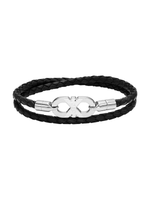 Emporio Armani bransoletka męska skórzana Eagle Logo srebrny