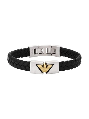 Emporio Armani bransoletka skórzana srebrny