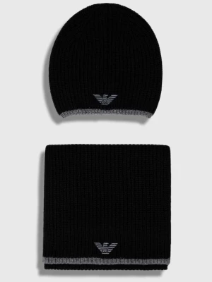 Emporio Armani czapka i szalik z domieszką wełny kolor czarny