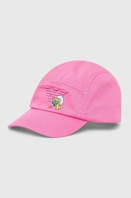 Emporio Armani czapka z daszkiem bawełniana dziecięca kolor różowy z aplikacją