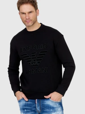 EMPORIO ARMANI Czarna bluza męska z aksamitnym logo, Rozmiar S
