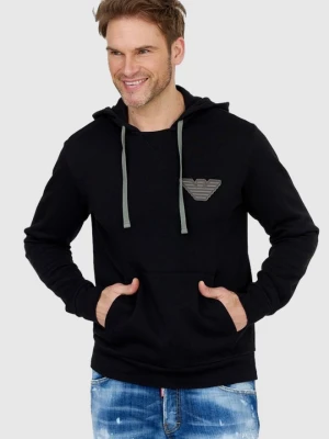 EMPORIO ARMANI Czarna bluza męska z kapturem i szarym logo, Rozmiar S