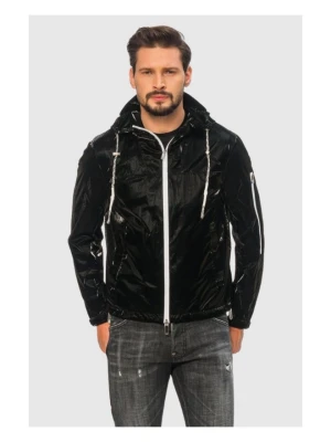 EMPORIO ARMANI Czarna męska kurtka z tkaniny technicznej extra shiny glass, Rozmiar 54