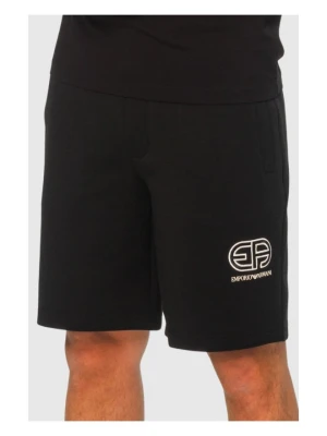 EMPORIO ARMANI Czarne męskie bawełniane szorty z wyszywanym logo, Rozmiar XL