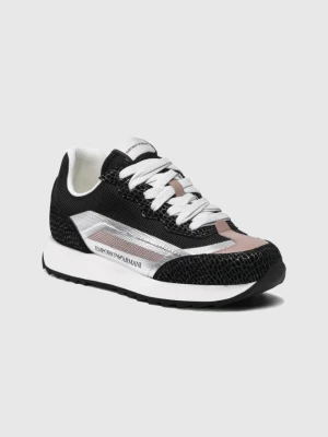 EMPORIO ARMANI Czarne sneakersy damskie ze srebrnymi elementami, Rozmiar 36