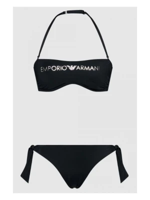 EMPORIO ARMANI Czarne wiązane bikini ze srebrnym logo, Rozmiar XS