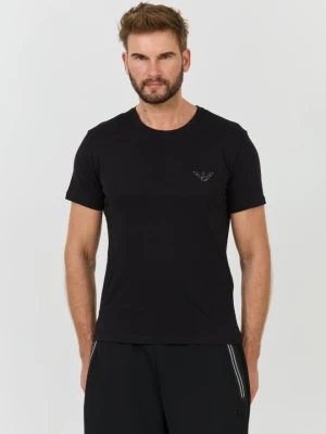 EMPORIO ARMANI Czarny męski t-shirt logo brodé, Rozmiar XXL