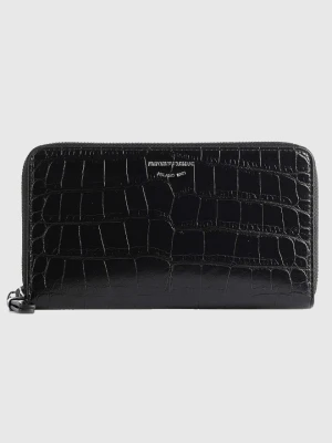 EMPORIO ARMANI Czarny portfel damski we wzór krokodyla