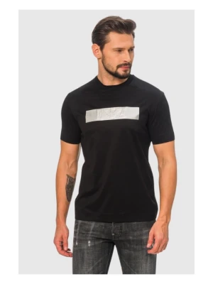 EMPORIO ARMANI Czarny t-shirt męski ze srebrnym logo, Rozmiar XL