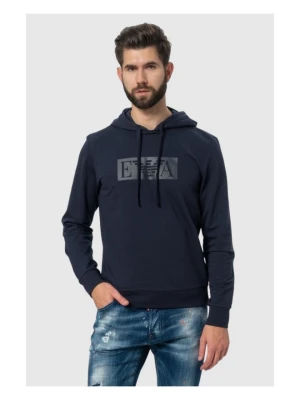 EMPORIO ARMANI Granatowa męska bluza z kapturem i logo, Rozmiar S