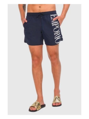 EMPORIO ARMANI Granatowe męskie szorty kąpielowe z białym logo, Rozmiar 50