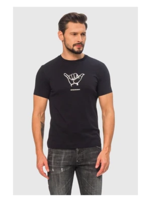 EMPORIO ARMANI Granatowy t-shirt męski z białym printem, Rozmiar XXL