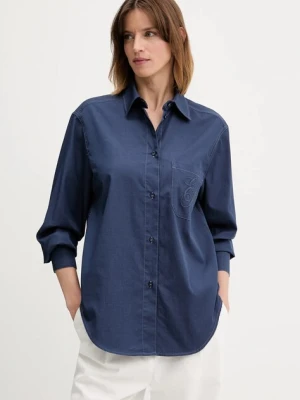Emporio Armani koszula damska kolor granatowy regular z kołnierzykiem klasycznym EW000739 AF12432