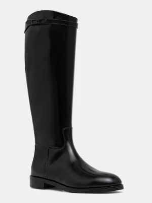 Emporio Armani kozaki skórzane damskie kolor czarny na płaskim obcasie EW002913 AF17517 UC001