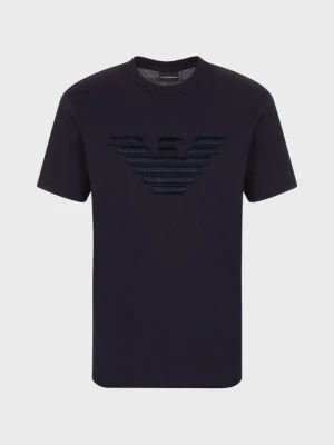 EMPORIO ARMANI Męski t-shirt granatowy wyszywane logo, Rozmiar S