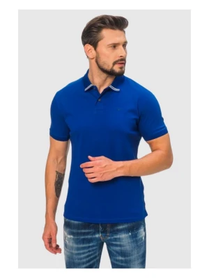 EMPORIO ARMANI Niebieska męska koszulka polo z małym logo, Rozmiar M