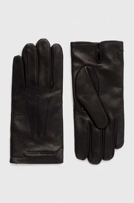 Emporio Armani rękawiczki skórzane męskie kolor czarny