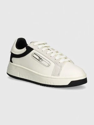 Emporio Armani sneakersy skórzane kolor beżowy X3X024 XR222 C679