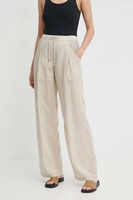 Emporio Armani spodnie damskie kolor beżowy proste high waist 3D2P93 1NKGZ