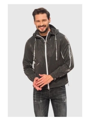 EMPORIO ARMANI Szara męska kurtka z tkaniny technicznej extra shiny glass, Rozmiar 50