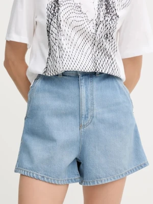 Emporio Armani szorty jeansowe damskie kolor niebieski gładkie high waist EW001498 AF12675