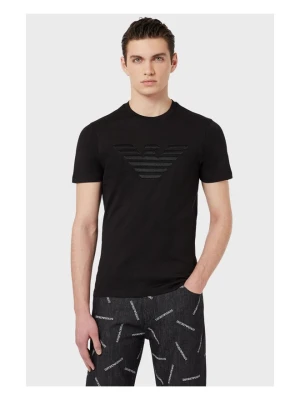 EMPORIO ARMANI T-shirt męski, czarny wyszywane logo, Rozmiar L
