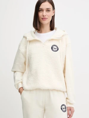 Emporio Armani Underwear bluza damska kolor beżowy z kapturem z aplikacją EW001937 AF15363