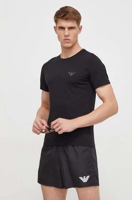 Emporio Armani Underwear t-shirt plażowy bawełniany kolor czarny z aplikacją