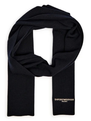 Emporio Armani Wełniany szal granatowy